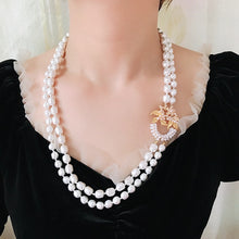 Load image into Gallery viewer, Handmade Gold-plating Double Strand Pearl Beaded Pendant Necklace
