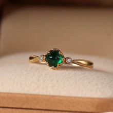 Load image into Gallery viewer, Original Green Crystal Opening Adjustable Ring Vintage Style Palace Unique Ancient Gold Craftsmanship Brand Jewelry
