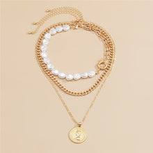 Load image into Gallery viewer, Deigner Gothic Multi Layer Cuban Link Pearl Beaded Chain Coin Queen Pendant Chain Necklace
