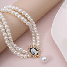 Load image into Gallery viewer, British Royal Multi Layer Pearl Beaded Queen Pendant Choker Necklace
