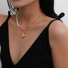 Load image into Gallery viewer, Designer Gothic Baroque Pearl Beaded Link Heart Pendant Necklace
