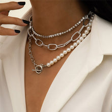 Load image into Gallery viewer, 3Pcs/Set Multi Layer Tennis Chain Pearl Beaded Toggle Clasp Choker Necklace
