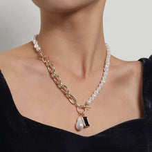 Load image into Gallery viewer, Somnambulist Half Chain Half Baroque Pearl Black Agate Pendant Necklace
