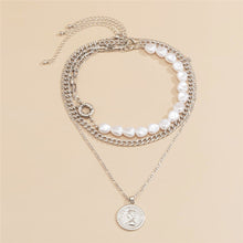 Load image into Gallery viewer, Deigner Gothic Multi Layer Cuban Link Pearl Beaded Chain Coin Queen Pendant Chain Necklace
