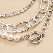 Load image into Gallery viewer, 3Pcs/Set Multi Layer Tennis Chain Pearl Beaded Toggle Clasp Choker Necklace
