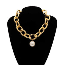 Load image into Gallery viewer, Gothic Cuban Link Chain Pearl Pendant Choker Necklace
