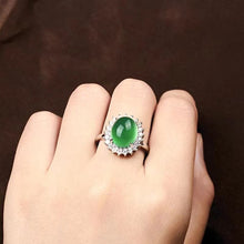 Load image into Gallery viewer, Lokaloca Natural Emerald Jade Blossom 925 Silver Jewelry Ring
