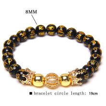 Load image into Gallery viewer, Natural Black Obsidian Tibetan Mantra Beaded Crown Charm Bracelet
