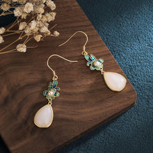 Load image into Gallery viewer, Lokaloca Original Natural Fine White Jade Enamel Water Drop Earrings
