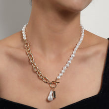 Load image into Gallery viewer, Somnambulist Half Chain Half Baroque Pearl Black Agate Pendant Necklace
