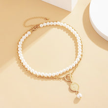 Load image into Gallery viewer, Limerence Multilayer Pearl Beaded Toggle Clasp Coin Pendant Choker Necklace
