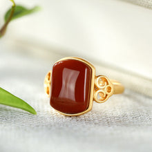 Load image into Gallery viewer, Silver Inlaid Southern Red Agate Stone Retro Elegant Auspicious Women&#39;s Ring
