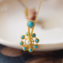 Load image into Gallery viewer, Silver Natural Turquoise Pendant Necklace Creative Rotating Craft Charm Ladies Brand Jewelry
