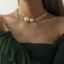 Load image into Gallery viewer, Vintage Cuban Link Chain Gothic Pearl Charm Choker Necklace
