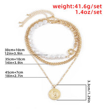 Load image into Gallery viewer, Deigner Gothic Multi Layer Cuban Link Pearl Beaded Chain Coin Queen Pendant Chain Necklace
