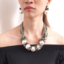 Load image into Gallery viewer, Luxury Big Imitation Pearl Beaded statement Ribbon Necklace For Lady
