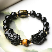 Load image into Gallery viewer, Natural Black / Golden Obsidian Double Handcrafed Piyao Brave Charm Bracelet
