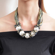 Load image into Gallery viewer, Luxury Big Imitation Pearl Beaded statement Ribbon Necklace For Lady
