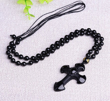 Load image into Gallery viewer, Handcrafted Natural Black Obsidian Cross Amulet Pendant Necklace
