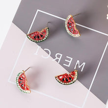 Load image into Gallery viewer, S925 Silver Inlaid Crystal Watermelon Mini Fruit Cute Earrings Jewelry for Women
