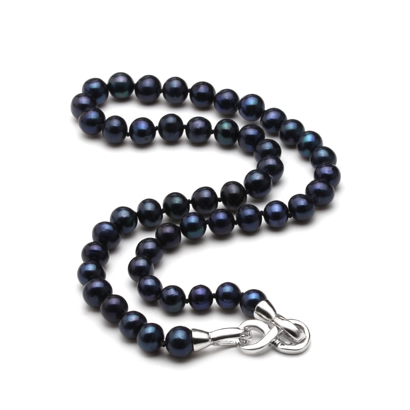 Natural Round Black Freshwater Pearl Beaded Necklace for Ladies