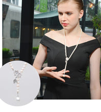 Load image into Gallery viewer, Natural White Freshwater Pearl Beaded Snowfake Pendant Long Necklace for Ladies
