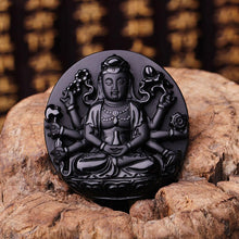 Load image into Gallery viewer, Handcrafted Natural Black Obsidian Buddha Avalokitesvara Pendant Necklace
