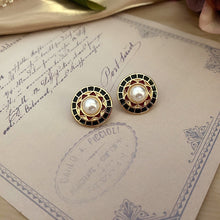 Load image into Gallery viewer, Handmade Enamel Pearl Rhinestones Stud Earrings
