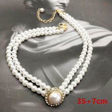 Load image into Gallery viewer, Handmade Double Strand Pearl Beaded Pendant Charm Choker Necklace
