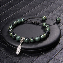 Load image into Gallery viewer, Lokaloca Natural Polar Jade Beaded Feather Charm Jewelry Bracelet
