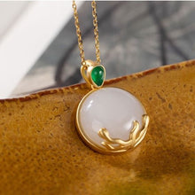 Load image into Gallery viewer, New Silver Inlaid Natural Fine White Jade Pendant Necklace Vintage Style Retro Unique Craft Women&#39;s Brand Jewelry
