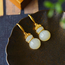 Load image into Gallery viewer, Designer Original Unique Craft Natural Fine Jade Lucky Bag Shape Earrings Elegant Retro Style Ladies Jewelry
