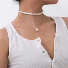 Load image into Gallery viewer, Double Layer Minimalist Pearl Beaded Pendant Choker Necklace for Women
