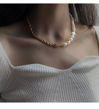 Load image into Gallery viewer, Reminisce 18K Gold Plated Half Chain Half Baroque Pearl Cuban Link Choker Necklace
