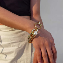 Load image into Gallery viewer, Stylish Miami Cuban Link Chain Pearl Chunky Lock Chain Bracelet
