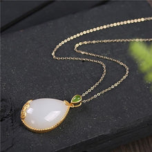 Load image into Gallery viewer, Silver Natural White Jade Drop Shaped Pendant Necklace
