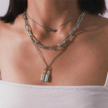 Load image into Gallery viewer, Time Lock Multi Layer Lover Heart Padlock Pendant Choker Necklace
