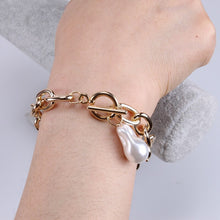 Load image into Gallery viewer, Nostalgia Cuban Link Chain Baroque Irregular Pearl Charm Toggle Clasp Bracelet
