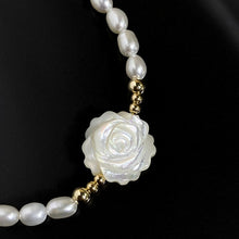 Load image into Gallery viewer, Natural Pearl Beaded Handcrafed Shell Rose Charm Bracelet
