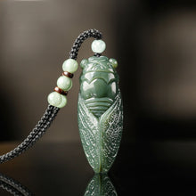 Load image into Gallery viewer, Lokaloca Handcrafted Natural Dark Green HeTian Jade Cicada 
Pendant Necklace
