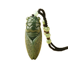 Load image into Gallery viewer, Lokaloca Handcrafted Natural Dark Green HeTian Jade Cicada 
Pendant Necklace
