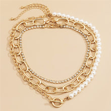 Load image into Gallery viewer, 3Pcs/Set Multi Layer Tennis Chain Pearl Beaded Toggle Clasp Choker Necklace
