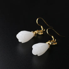 Load image into Gallery viewer, Natural Fine White Jade Earrings Vintage Retro Lotus Unique Craft Charm Women&#39;s Brand Silver Jewelry
