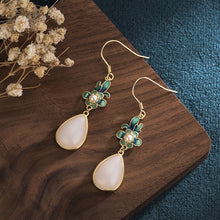 Load image into Gallery viewer, Lokaloca Original Natural Fine White Jade Enamel Water Drop Earrings
