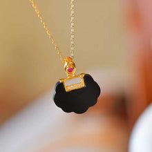 Load image into Gallery viewer, Ancient Golden Craftsmanship Inlaid Black Agate Necklace Pendant Simple and Delicate Ladies Silver Jewelry
