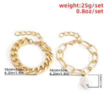 Load image into Gallery viewer, 2pcs Set Cuban Linke Chain Baroque Pearl Pendant Bracelet
