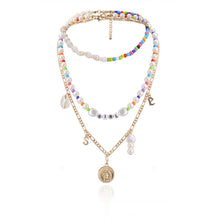 Load image into Gallery viewer, Boho Multilayer Pearl Beaded Coin Pendant Choker Necklace
