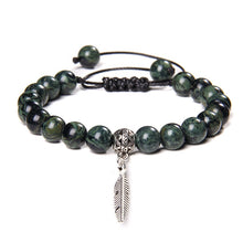 Load image into Gallery viewer, Lokaloca Natural Polar Jade Beaded Feather Charm Jewelry Bracelet
