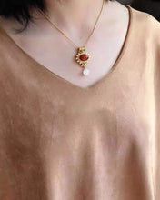 Load image into Gallery viewer, Natural Southern Red Agate S925 Silver Inlaid Pearl Turquoise Pendant Necklace Niche Luxury Charm Female Brand Jewelry
