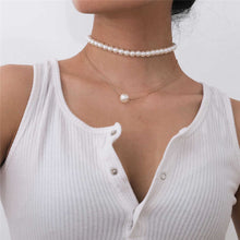 Load image into Gallery viewer, Double Layer Minimalist Pearl Beaded Pendant Choker Necklace for Women
